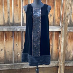 BCBGMAXAZRIA dress evening career sheath black velvet satin beading Sz 4